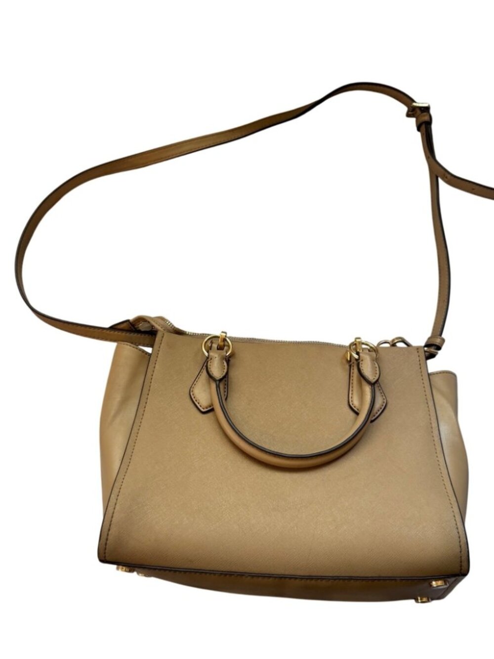 Michael Kors Beige Saffiano Leather Satchel With Adjustable Crossbody Strap - Picture 3 of 11